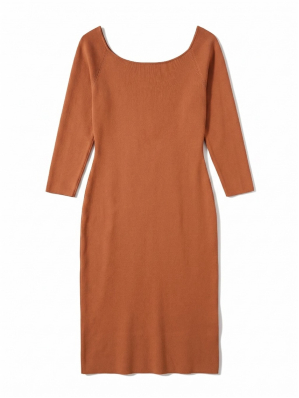 COS Knitted Off-Shoulder Tube Orange Midi Dress Bodycon Fall Long Sleeves, Sz M
